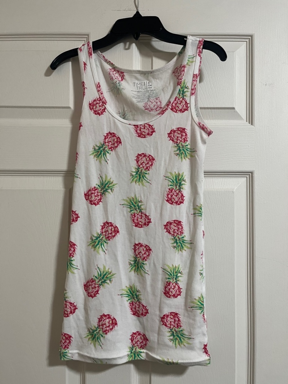 Twelve by Twelve White Tank Dress with Pink Pineapple Print and Green Tops